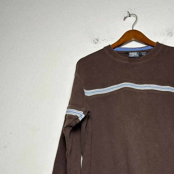 Y2K Point Zero Sweater Men M Fall Brown Blue Striped Retro Grandpa Fall Minimal - Picture 7 of 11